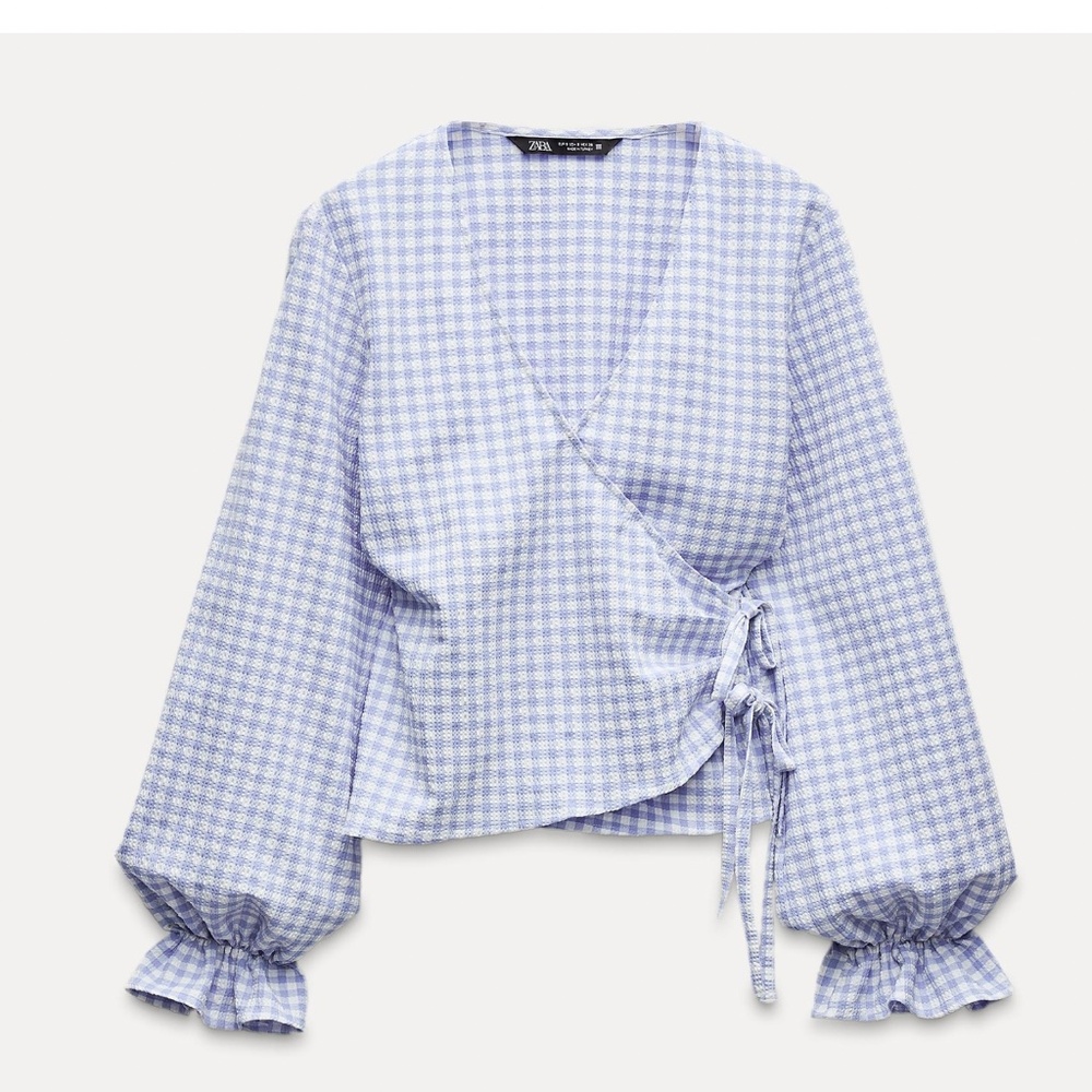 Gingham Wrap Blouse Zara